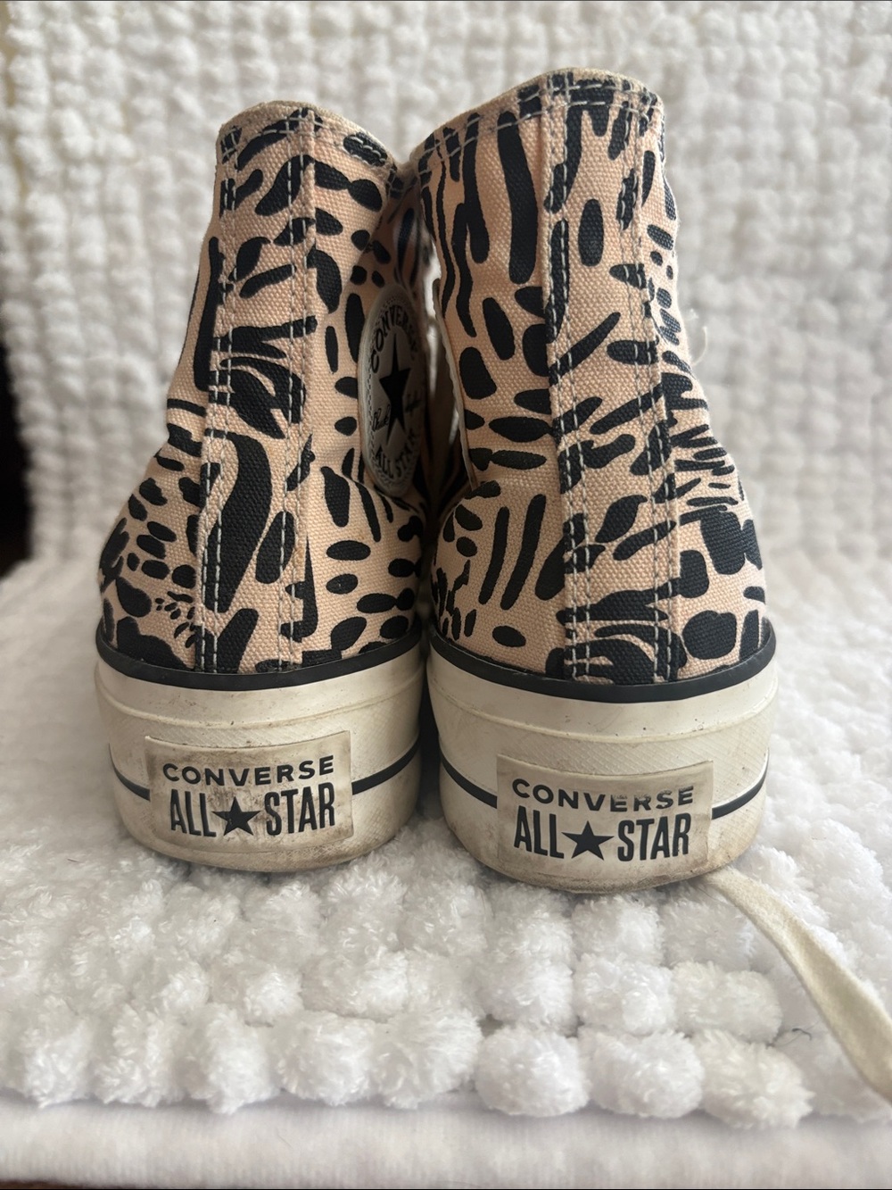 Converse Women's High-Top Sneakers in Beige with Black Print